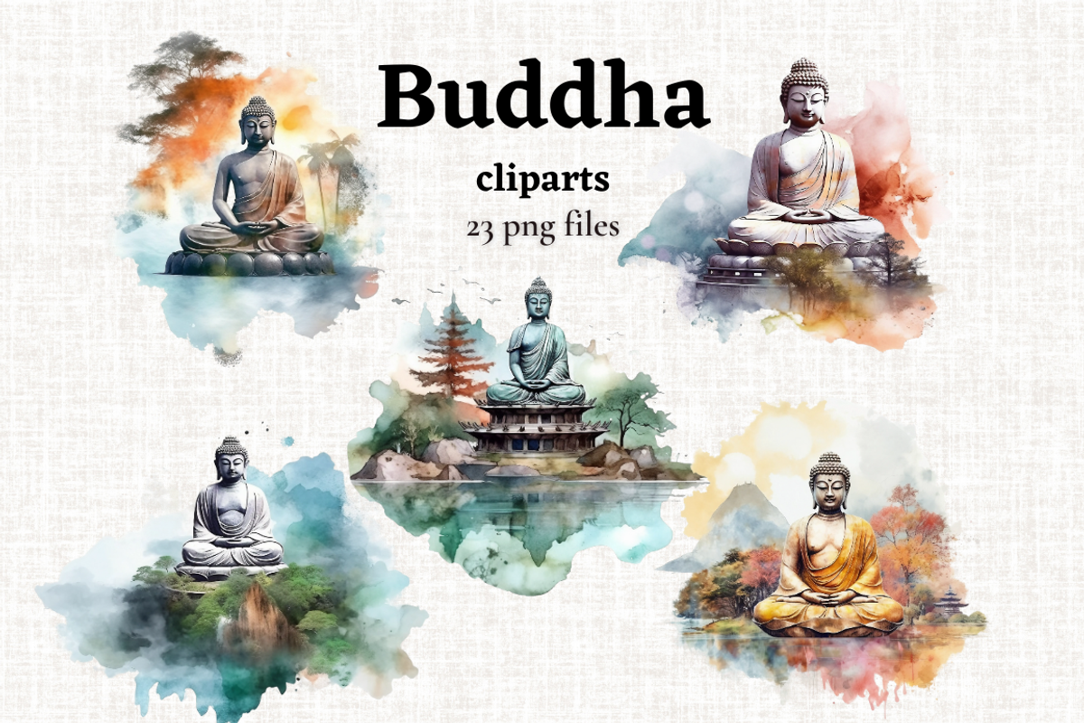 Watercolor Buddha Clipart, an Illustration by Mash Mash Stickers (Photo 1 of 9)