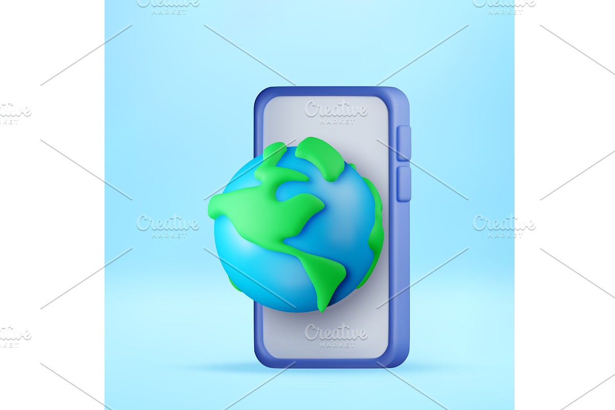 3D smartphone with a world globe, a Technology Illustration by Abscent