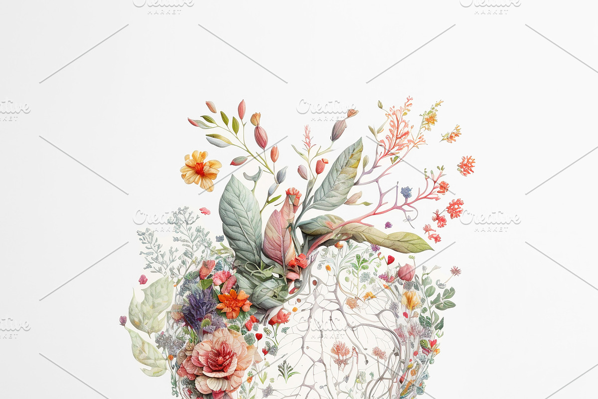 Painting with of a vibrant and colorful heart shaped arrangement, an Illustration by bogdandimages