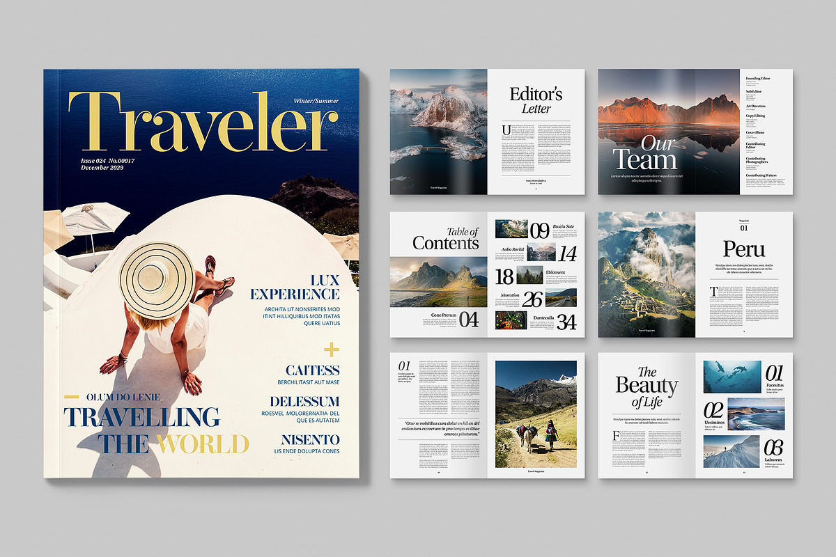 Travel Magazine Template, a Magazine Template by BrandPacks