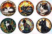 Round Stained Glass Tuxedo Cat, an Illustration by Canvas Craft (Thumbnail 4 of 4)