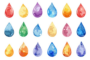 Watercolor Style Rain Drops, Set