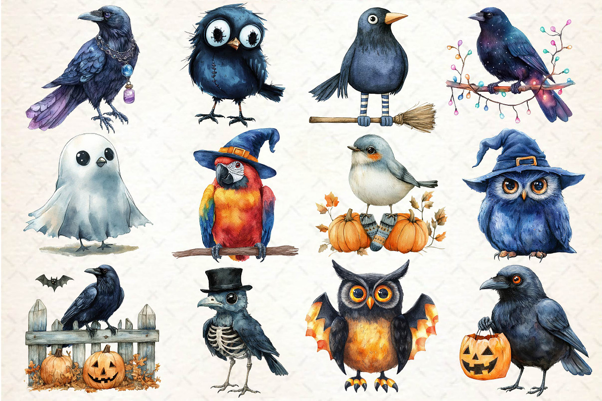 Watercolor Halloween Birds Clipart, an Illustration by Dream Creation (Photo 4 of 5)