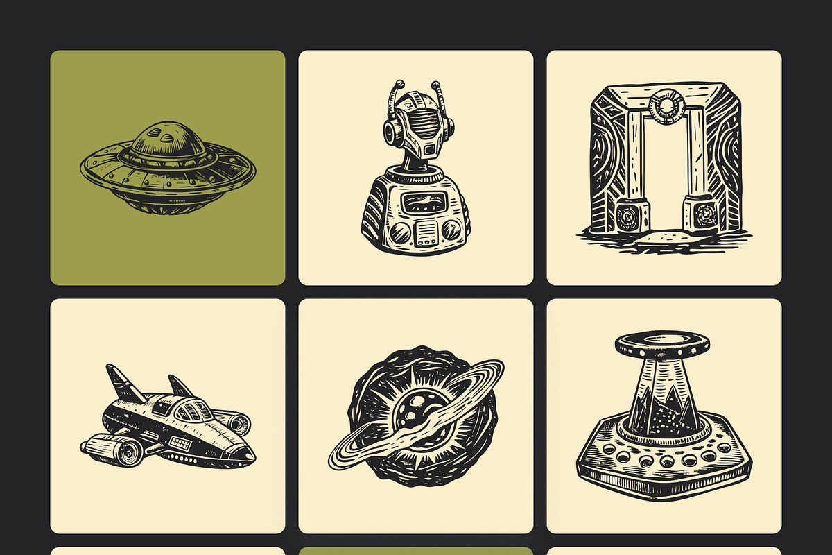Vintage Alien Illustration Set, a Technology Illustration by Prosymbols (Photo 10 of 10)