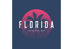 Florida Miami Ocean Drive T-shirt And Apparel Design With Palm T