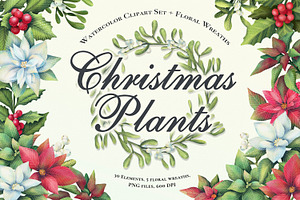 Christmas Plants. Cliparts Wreaths.