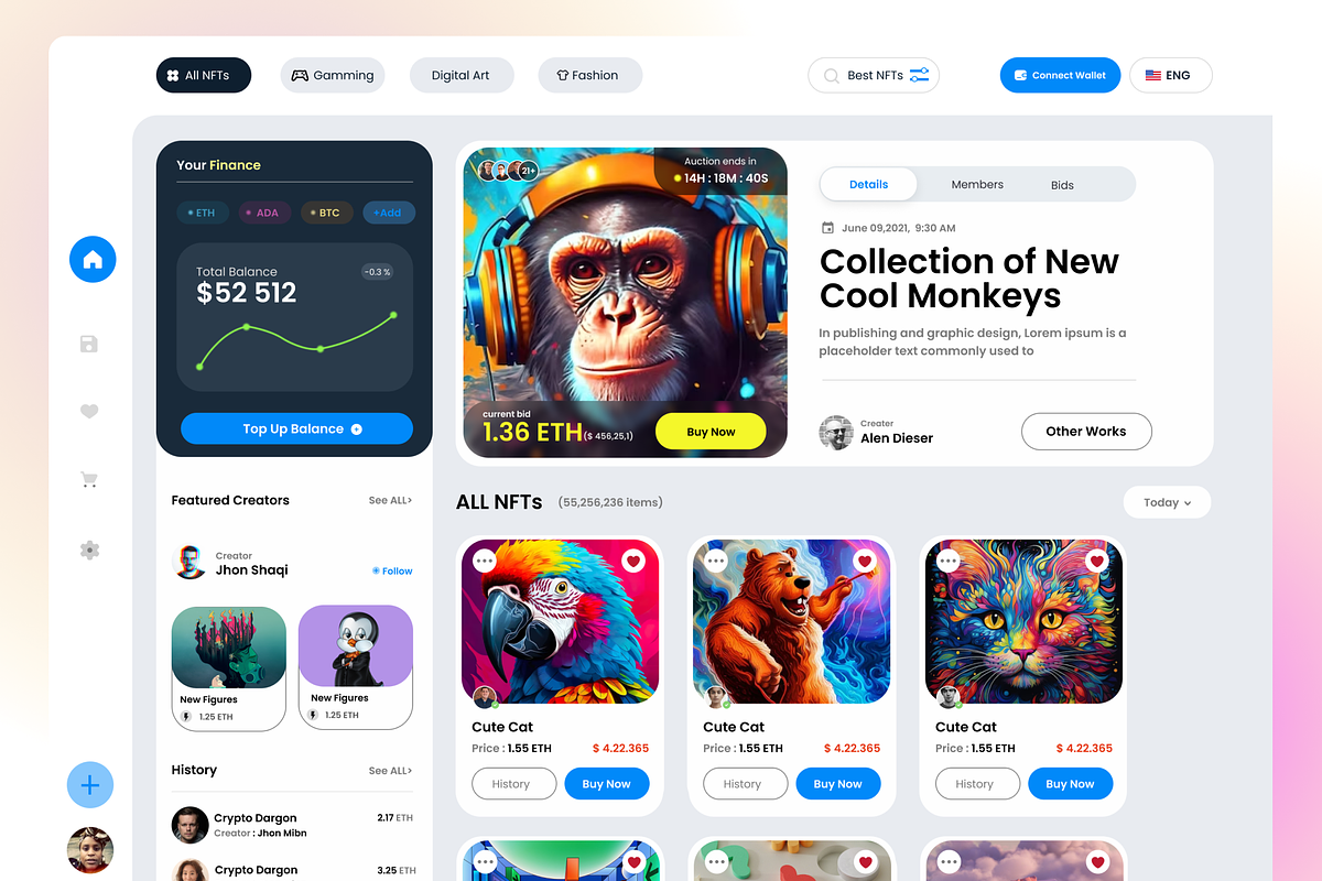 All NFT Technology Dashboard UI, an UI Kit Template by Hammad Arif