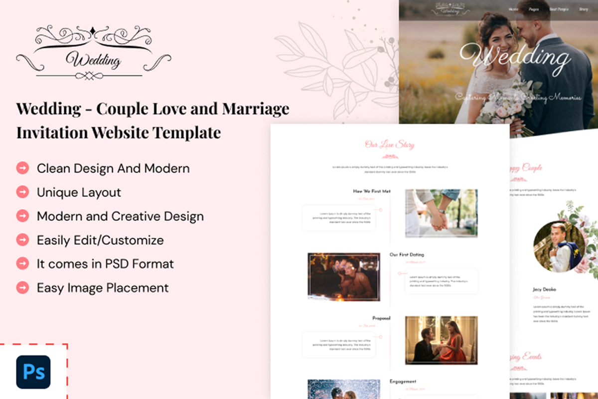 Wedding - Photoshop Website Template, an UI Kit Template by Techeshta Solutions (Photo 1 of 5)