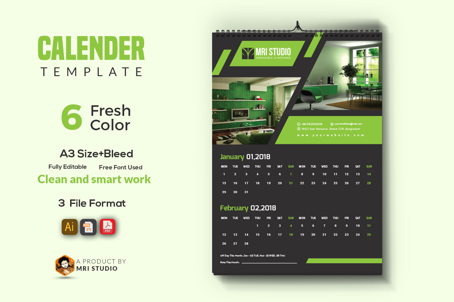 Calander Template by Mri Studio  Creative Market