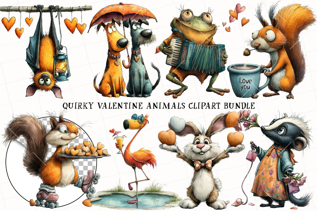 Quirky Valentine Animals Clipart, an Illustration by OK Design (Photo 2 of 6)