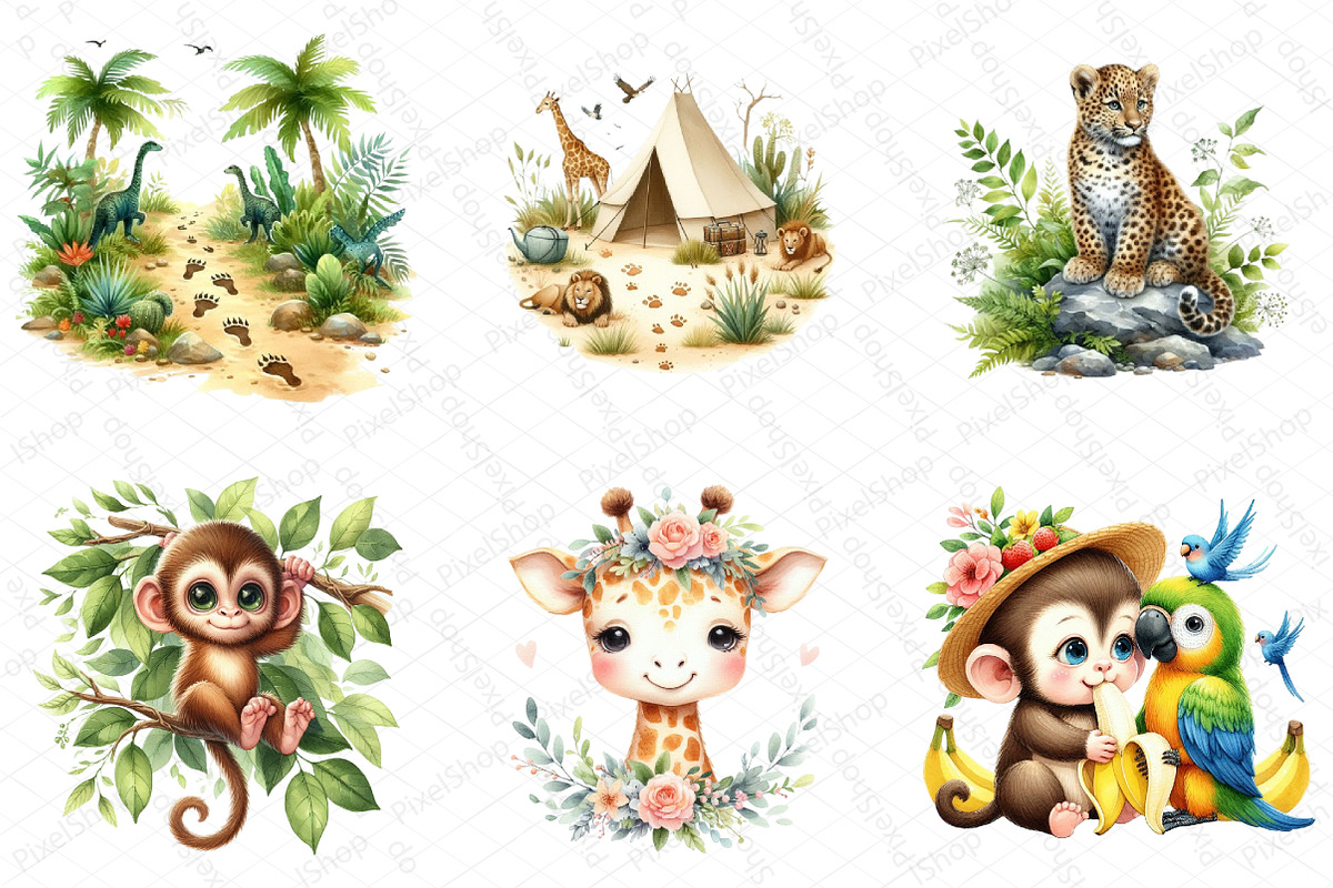 Safari Watercolor Jungle Animals, an Illustration by DreamPrint404 (Photo 2 of 6)