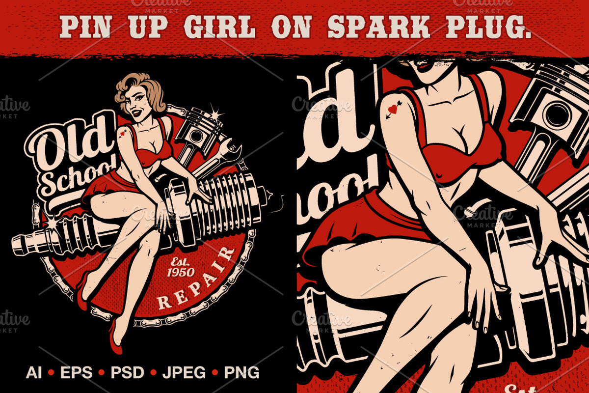 Pin up girl on spark plug., an Education Illustration by Harry Kasyanov (Photo 1 of 4)