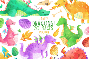 Watercolor Dragons Clipart