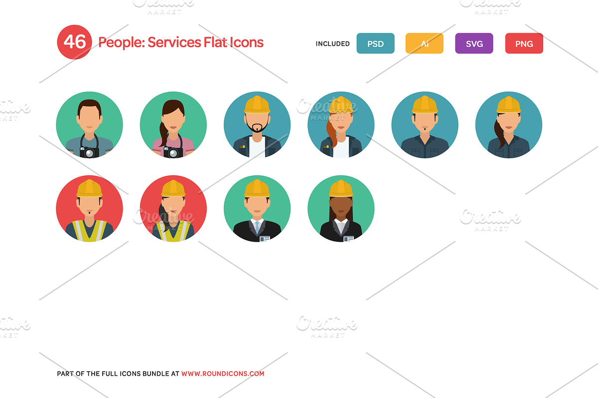 People: Service Flat Icons Set preview 4