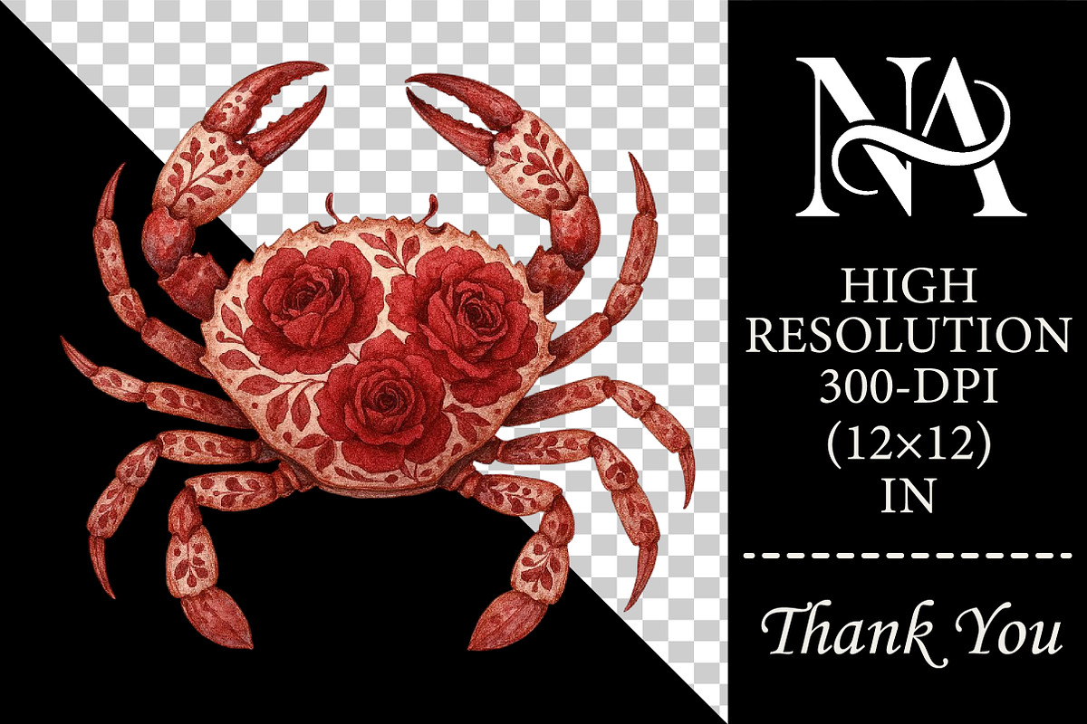 Watercolor Floral Crabs PNG Clipart, an Animal Illustration by RobertsArt (Photo 5 of 6)