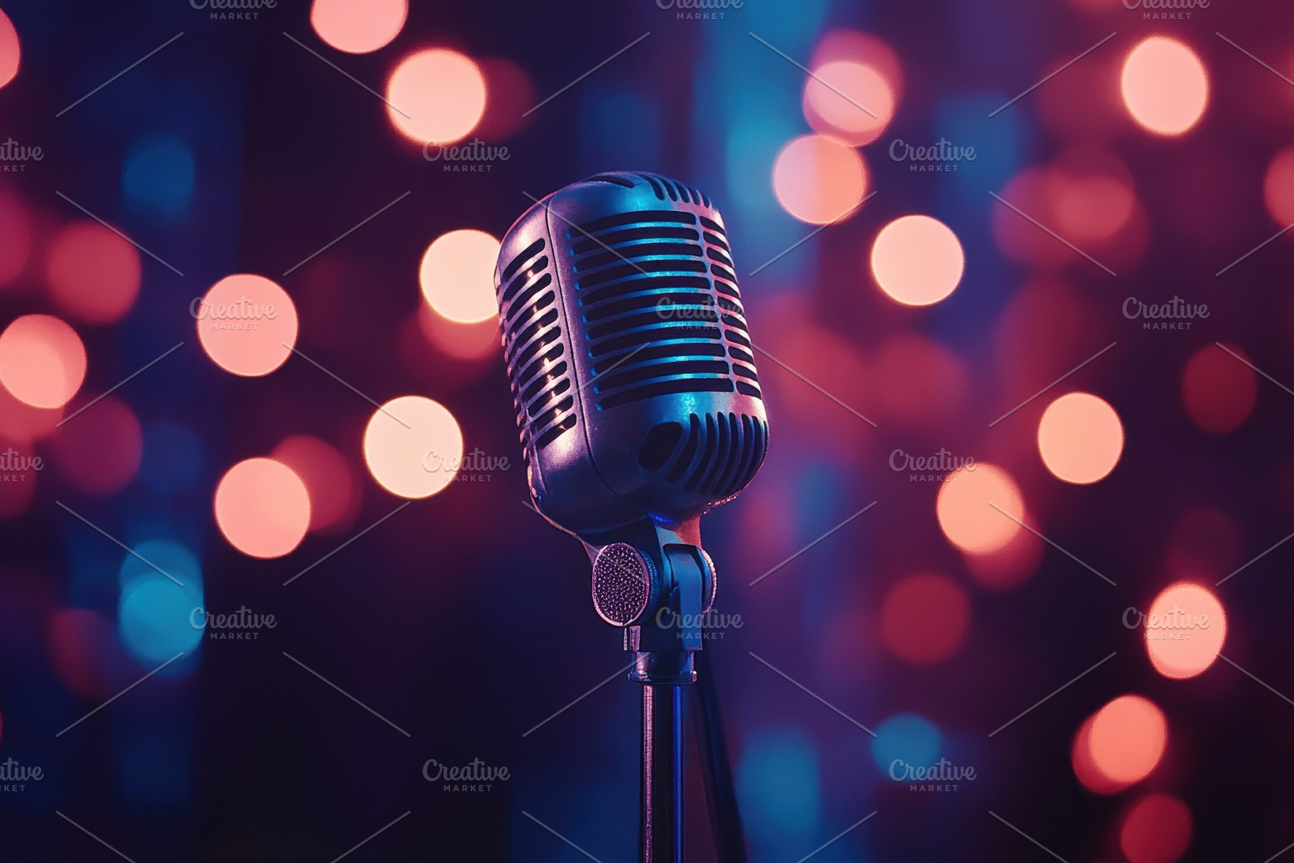 Vintage microphone on stage illumina, a Photo by Iftikhar Alam