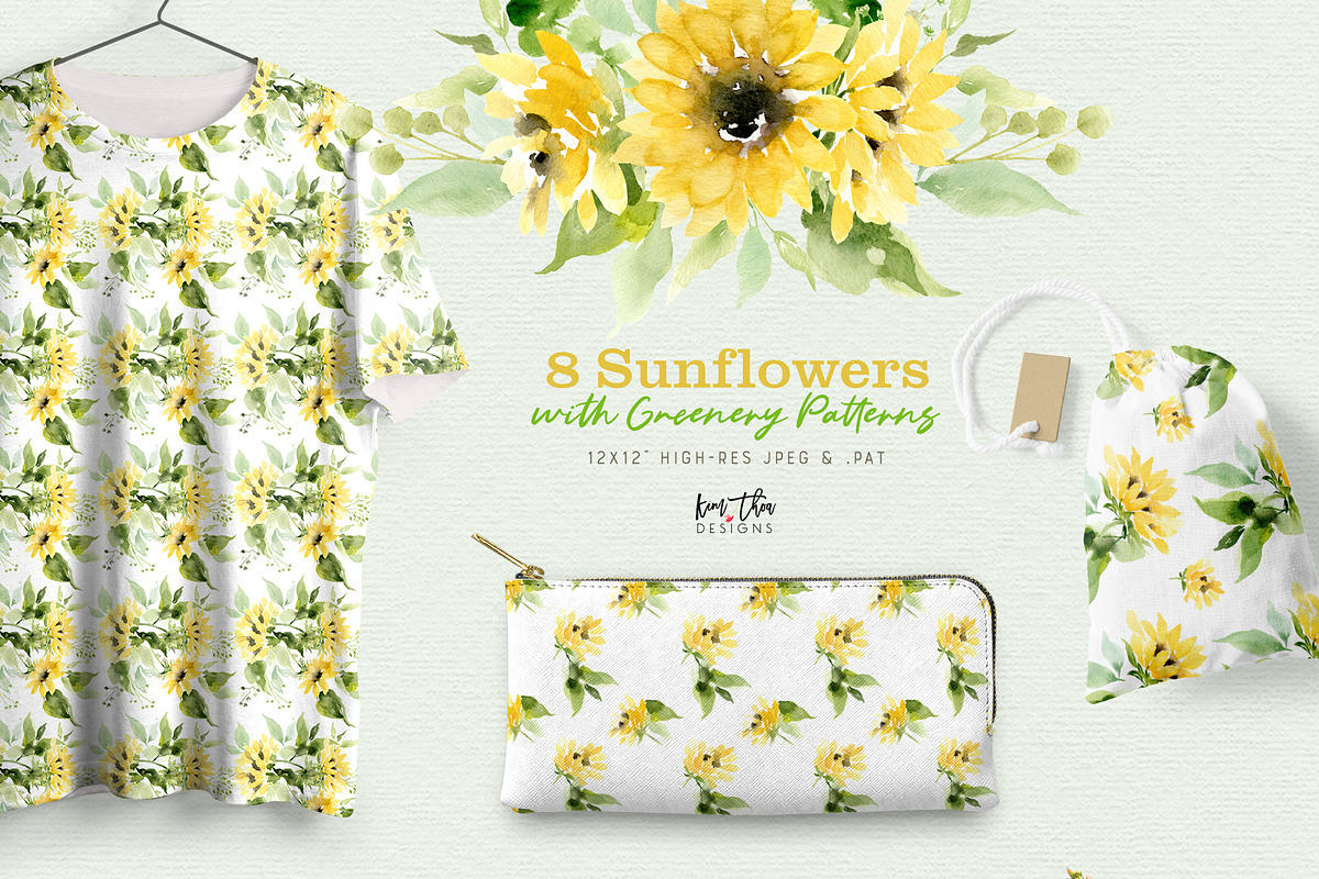 Sunflowers with Greenery Watercolor, an Illustration by Kim Thoa Designs (Photo 6 of 8)
