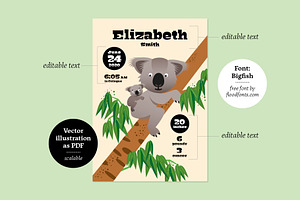 Koalas Birth Announcement Template