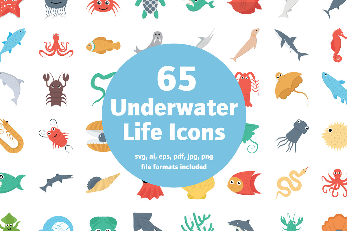 65 Flat Underwater Life Icons, a Duotone Icon by Vectors Market (Photo 1 of 2)