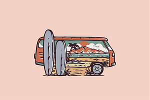 Surfer Van by the Beach, an Object Illustration by nomlimo.com