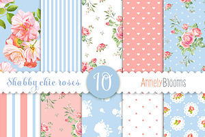 Watercolor Roses Patterns In Blue