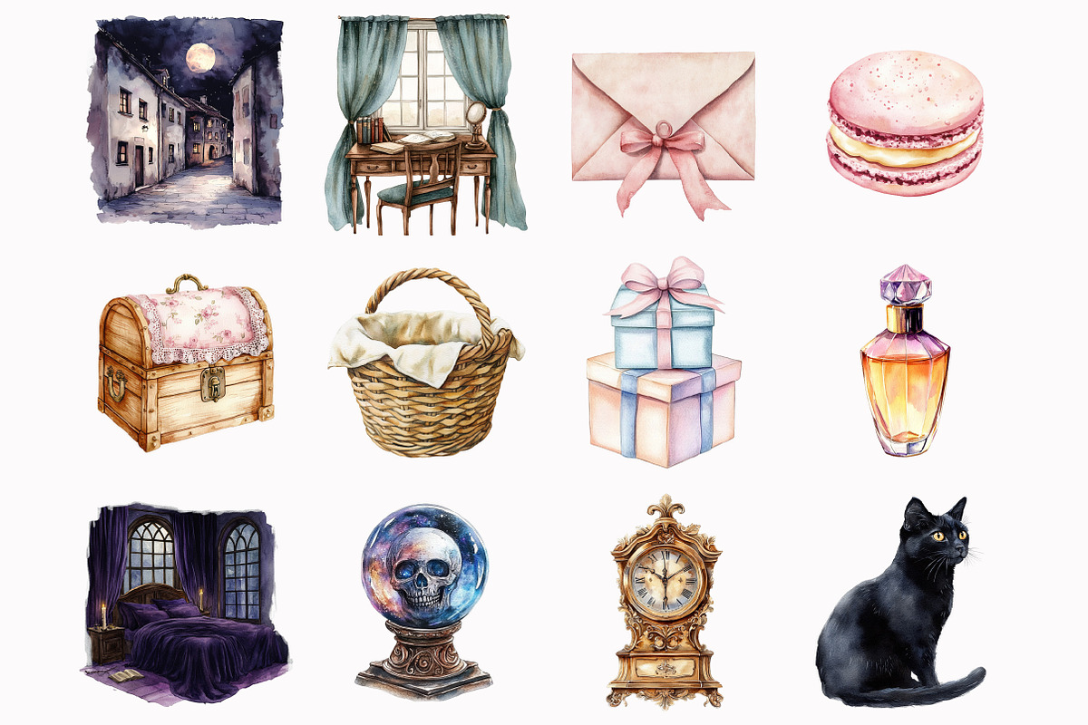 Watercolor Day & Midnight Clipart, an Illustration by Design Market (Photo 4 of 5)