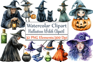 Halloween Witch Clipart, an Illustration by DreamCafeArt