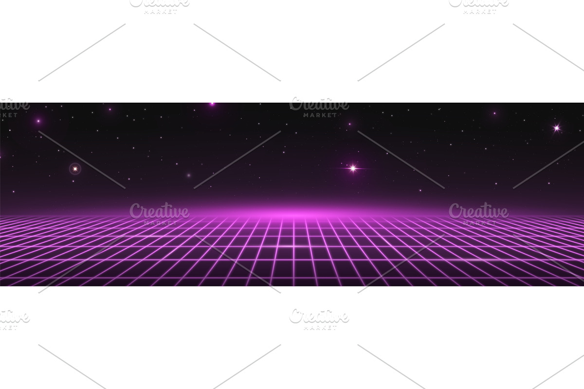 Retro game grid landscape, a Technology Illustration by art PVP - market