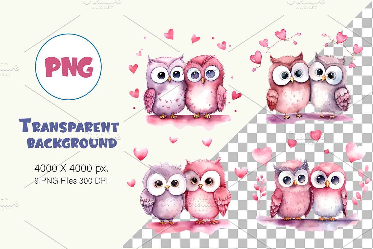 Cute Owls for Valentines Day., an Animal Illustration by KENO Mascots (Photo 2 of 10)