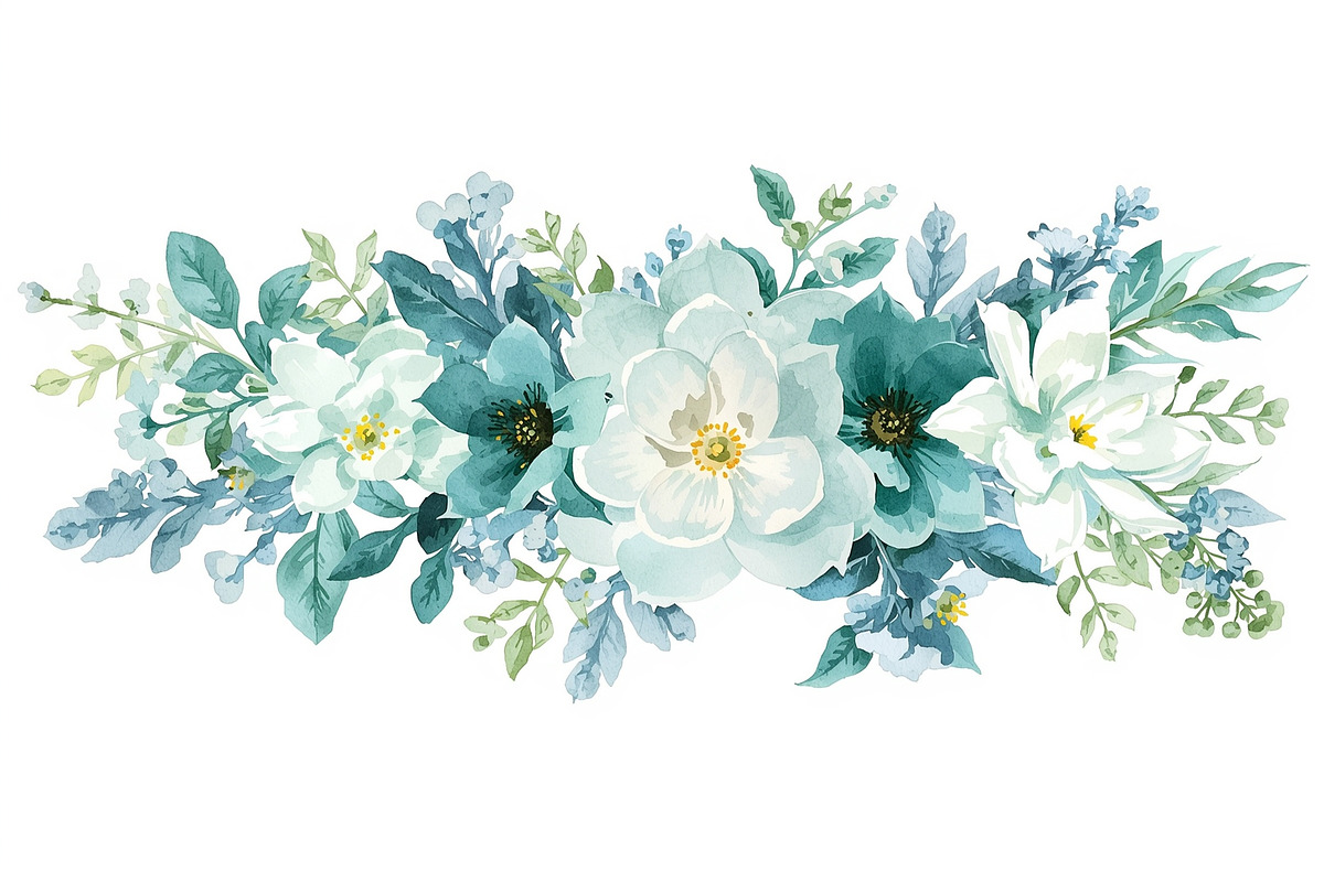 Cool Blue Watercolor Florals, an Illustration by Creativeshirt (Photo 2 of 11)