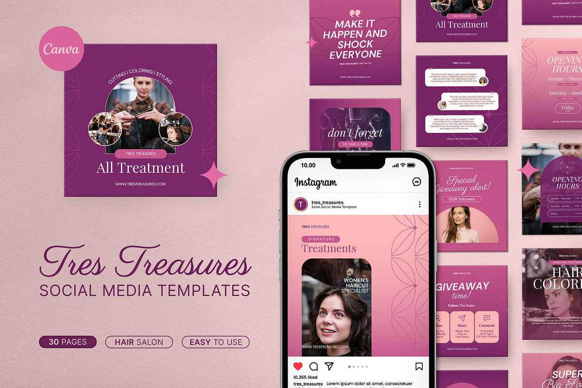 Treasures | Salon Canva Template, a Social Media Template by prajapixels (Photo 1 of 6)