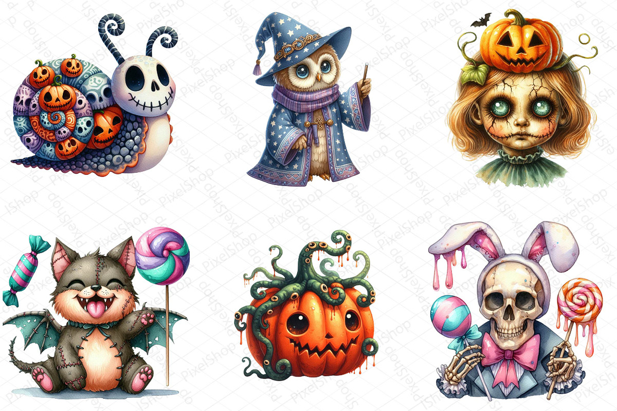 Watercolor Spooky Weird Halloween, an Illustration by DreamPrint404 (Photo 2 of 5)