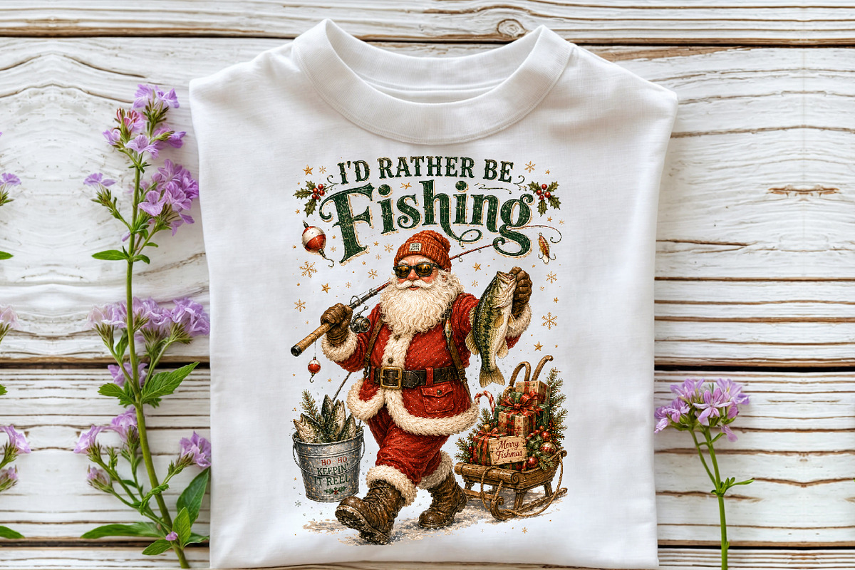Funny Santa Fishing Christmas PNG, a Seasonal Illustration by Sublimation Artist (Photo 3 of 9)