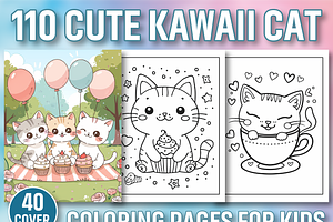 Cute Kawaii Cat Coloring Pages, a Decorative Illustration by Design Station