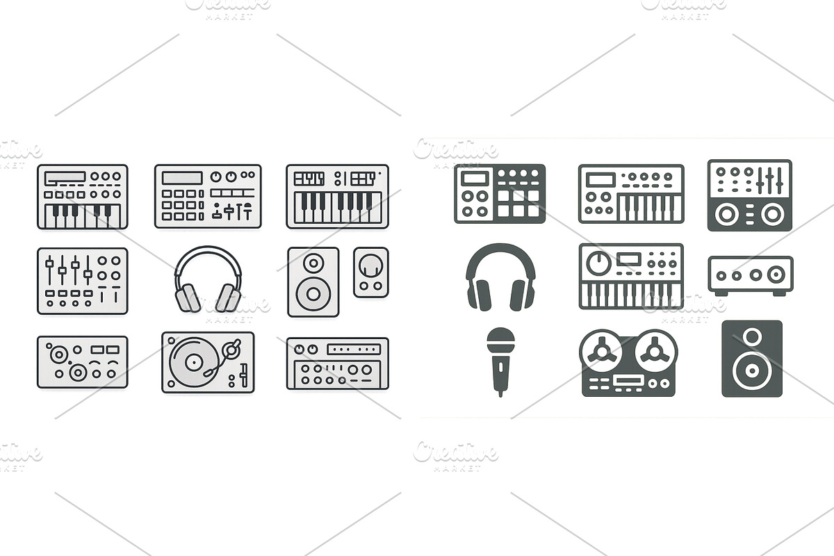 Music production equipment icons, a Technology Illustration by ZinetroN