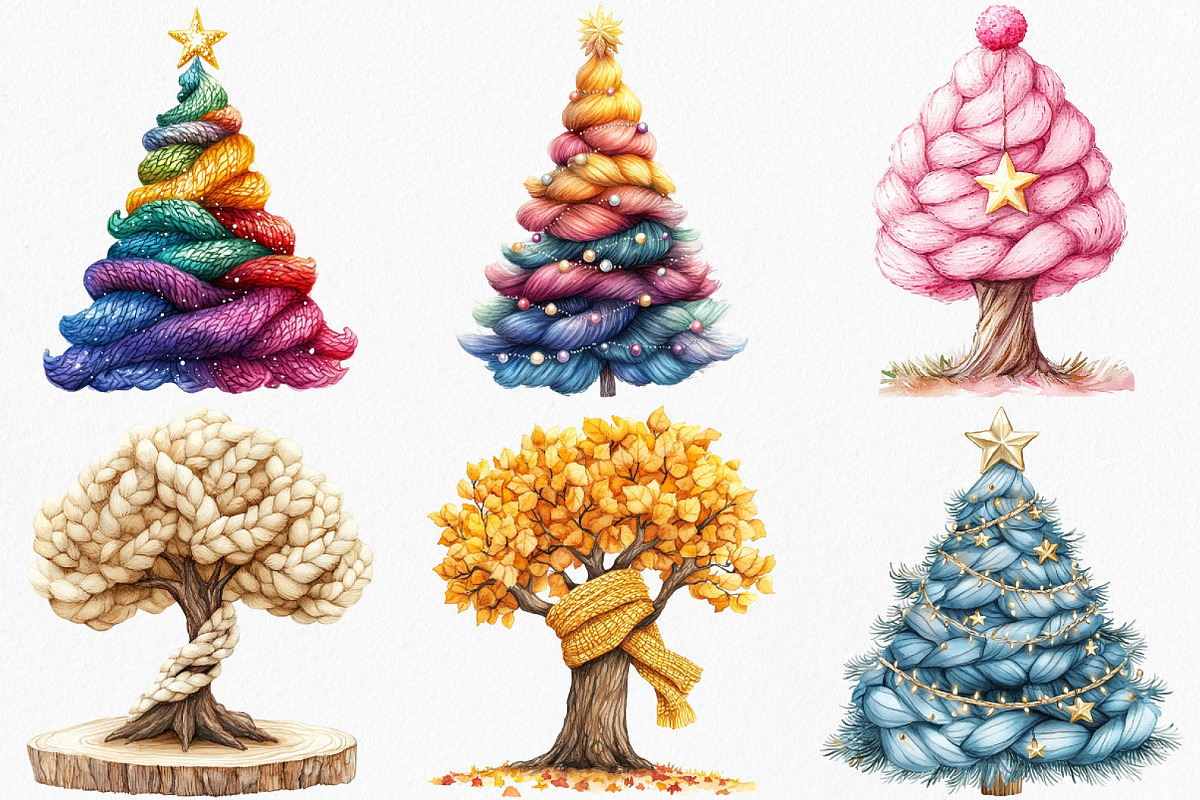 Watercolor Christmas Tree Clipart, an Illustration by Canvas Craft (Photo 3 of 8)