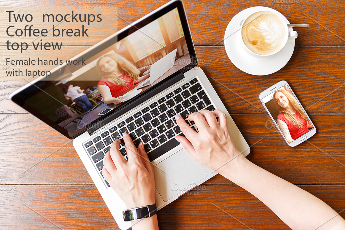 Mockup set of coffee break image, a Wearable Device Mockup by serkum (Photo 2 of 2)