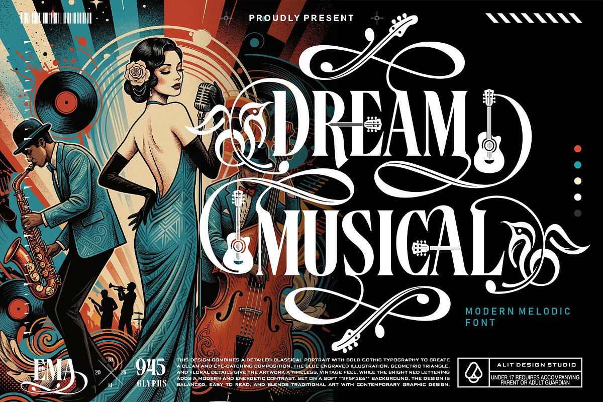 Dream Musical Typeface, a Serif Font by alit design (Photo 1 of 20)