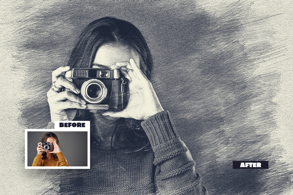 Pencil Sketch Photo Effect, a Layer Style Add-On by iDoodle Studio