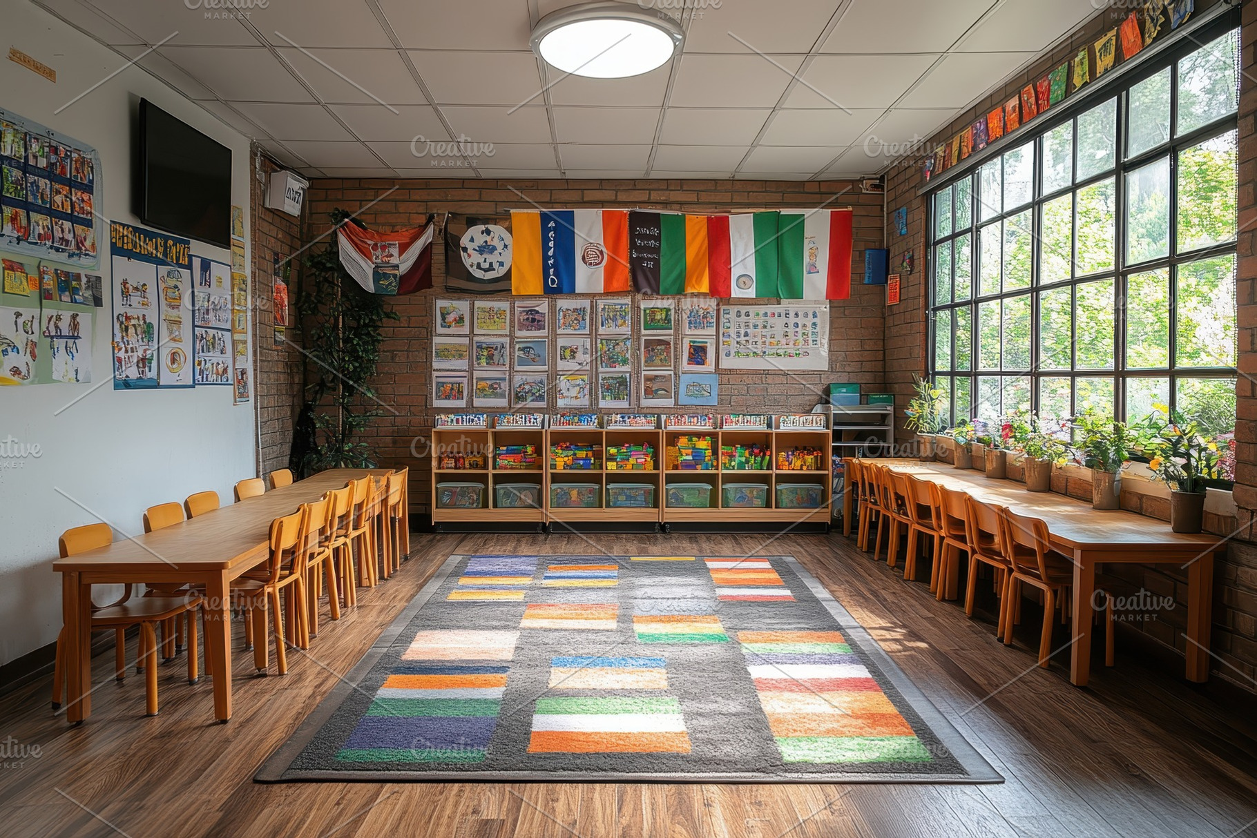 Colorful classroom filled with educa, a Photo by Tanuart
