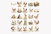 watercolor rustic hens barnyard bird, an Illustration by Patishop Art (Thumbnail 8 of 8)