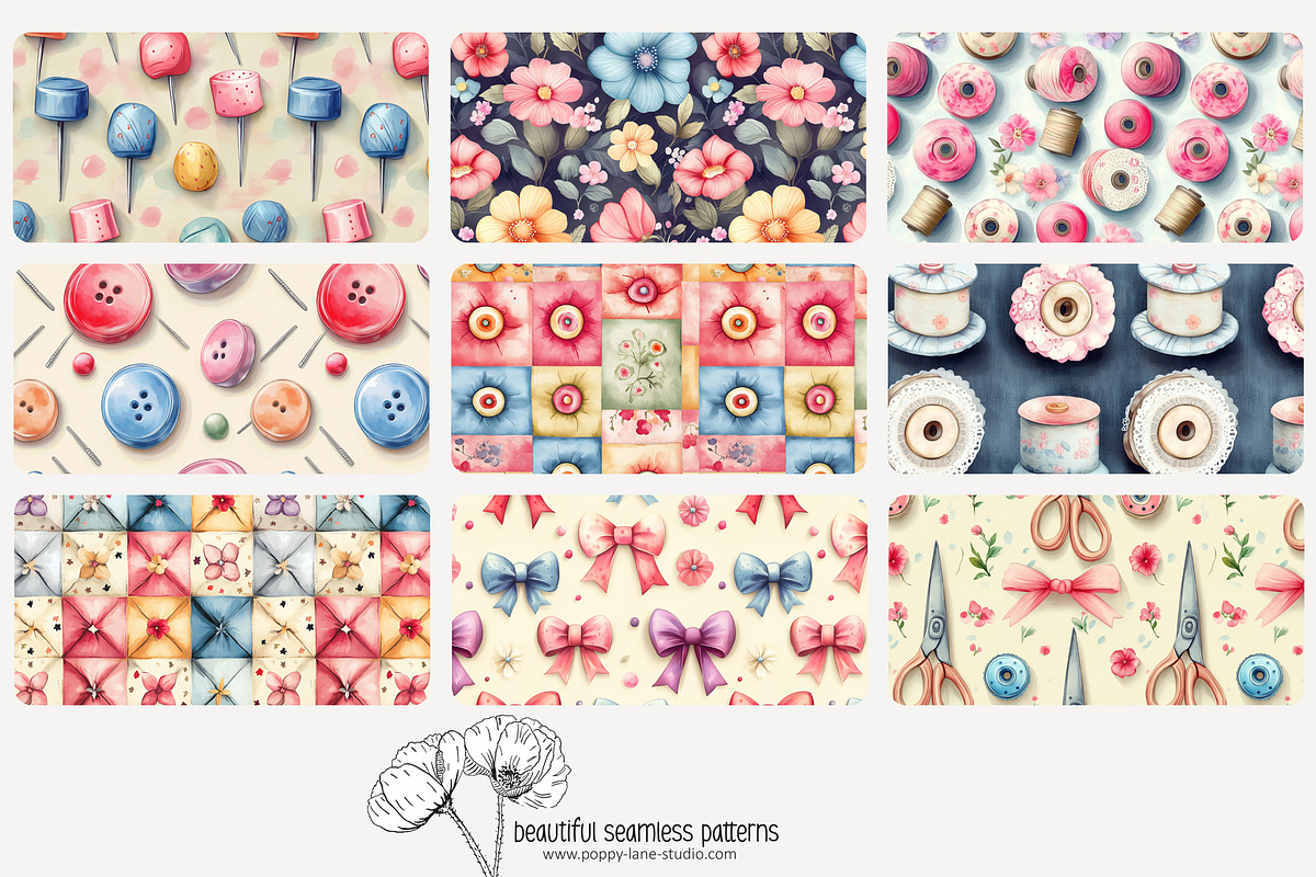 80 seamstress seamless pattern, a Pattern Graphic by Poppy Lane Studio (Photo 2 of 11)
