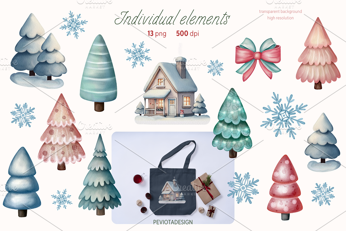Cute watercolor Christmas collection, a Seasonal Illustration by Peviotadesign (Photo 9 of 13)
