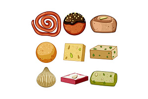 Indian sweets collection on white, a Food Illustration by pikepicture