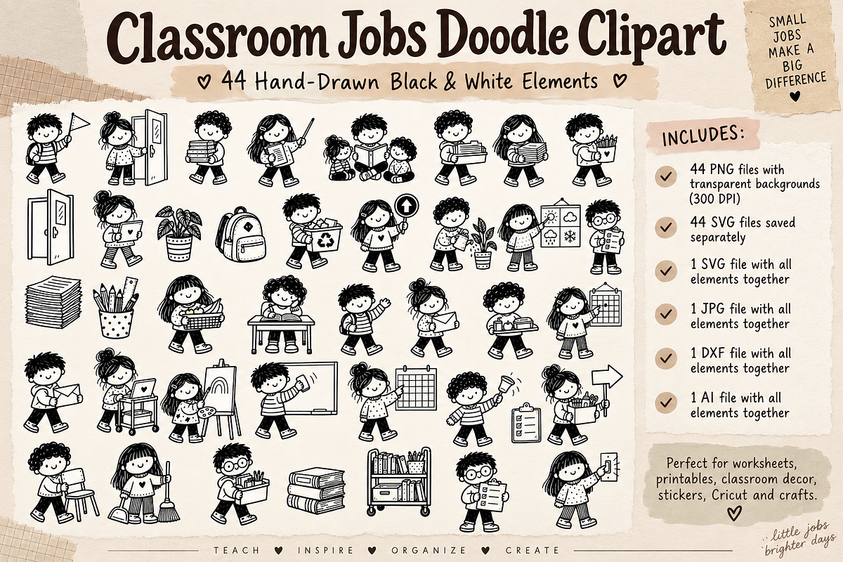 Classroom Jobs Doodle Clipart, an Education Illustration by PassionPNGcreation (Photo 1 of 3)