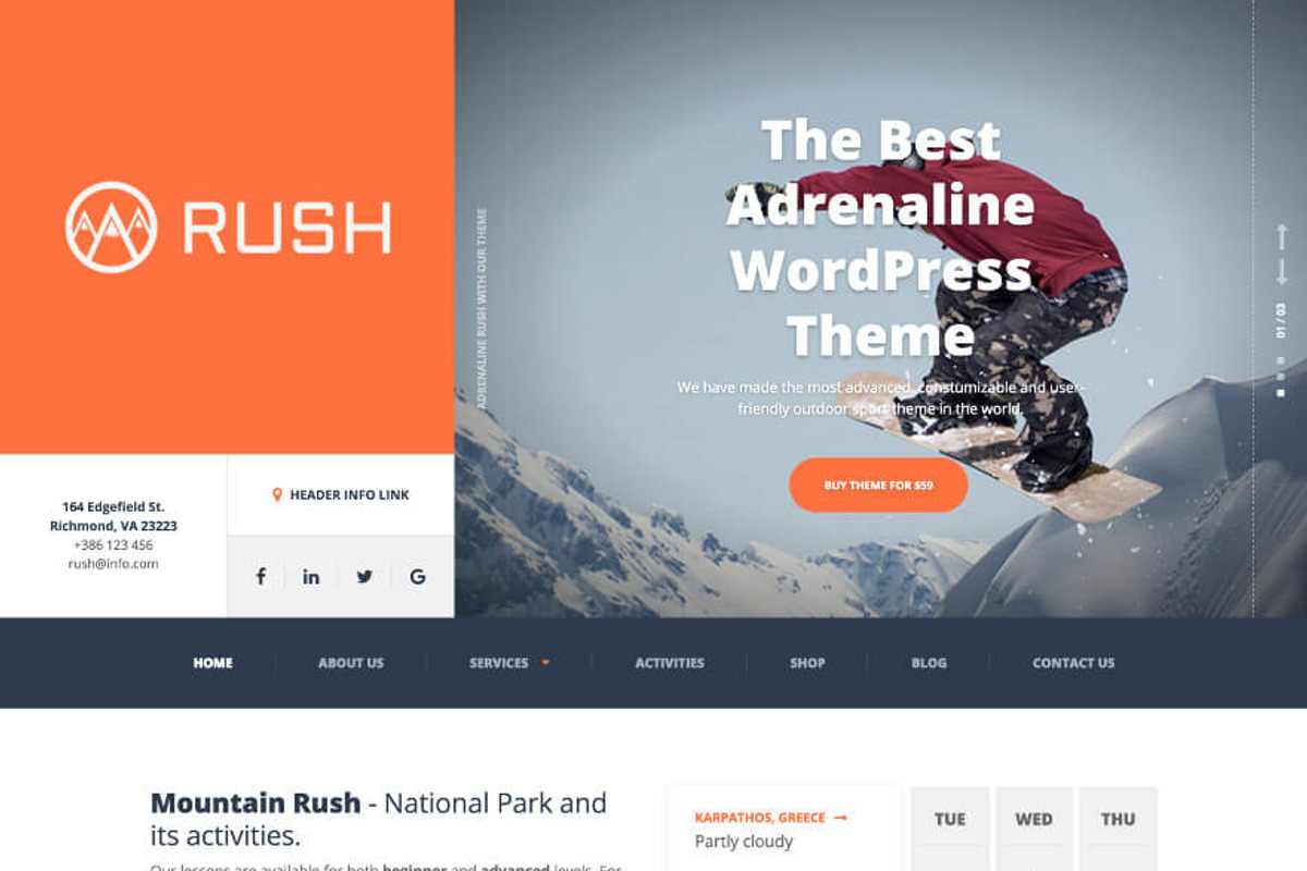 Adrenaline - Your Outdoor Adventure, a WordPress Template by ProteusThemes