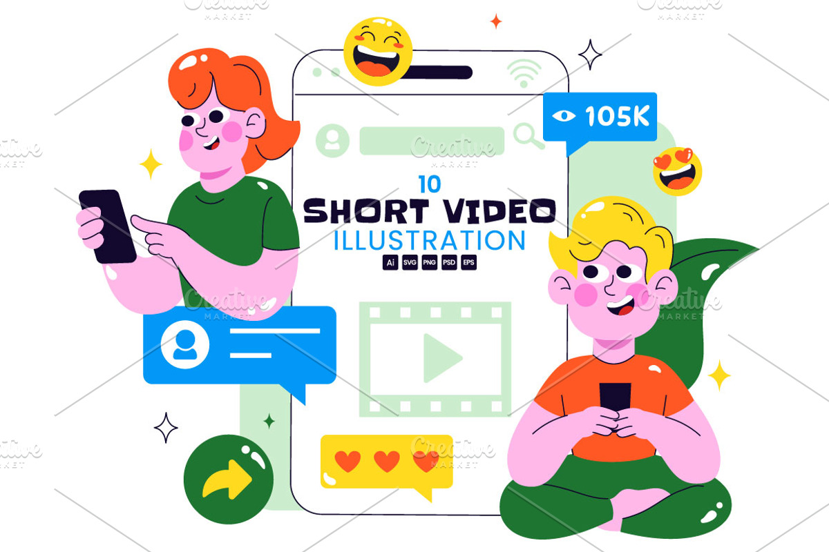 10 Short Video Reels Illustration, a Technology Illustration by denayunebgt (Photo 1 of 4)