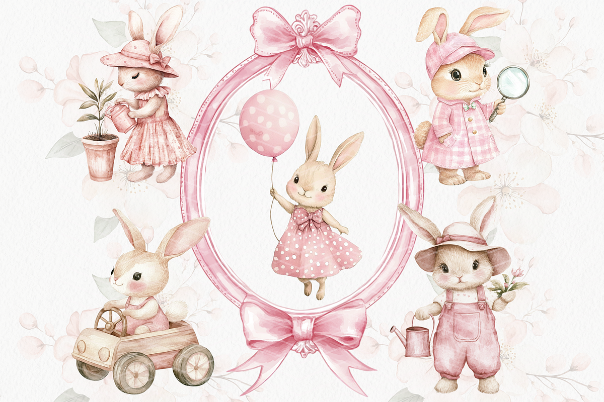 Cute Pink Bunny Clipart, an Animal Illustration by ClipArtCharm (Photo 6 of 7)