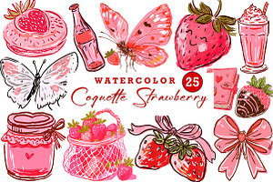 Coquette strawberry clipart retro, an Illustration by CreationArt