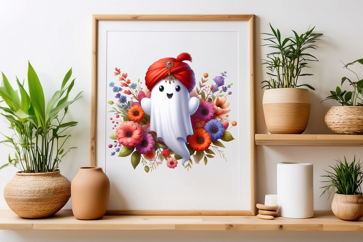 Halloween Ghost With Flower Clipart, a Seasonal Illustration by Craft Nest (Photo 4 of 5)